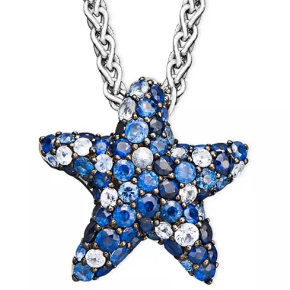 EFFY sterling silver blue sapphire pave starfish pendant necklace.